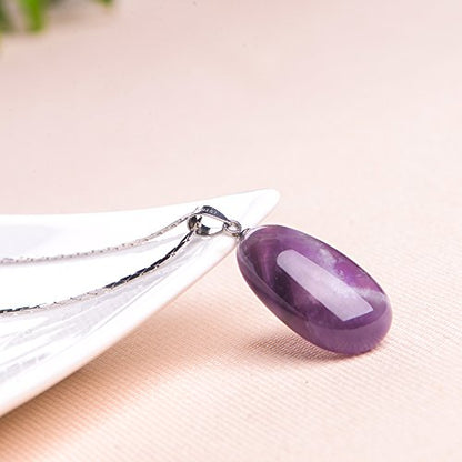 iSTONE 925 Sterling Silver Natural Crytral for Womens Pendant Necklace, Gemstone Birthstone with 17.8" Silver Chain Ladies - color: Amethyst Water Drop