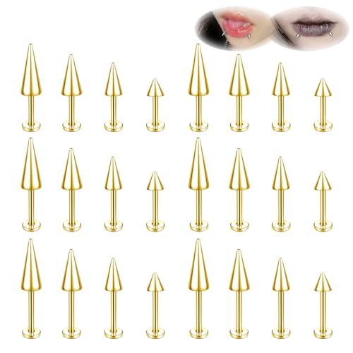 ZS 20G Spike Nose Rings Studs, 18G Stainless Steel Spike Stud Earrings, 16G Septum Lip Rings Cartilage Tragus Helix Piercing for Women Men - color: 24pcs 16g gold lip ring