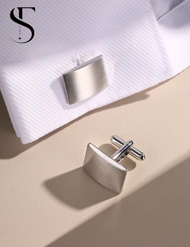 FIBO STEEL Stainless Steel Cufflinks for Men Tuxedo Cufflinks and Studs for Wedding, Business, Formal Events Classic Custom Cuff Links for Men - style: white: 1 pairs