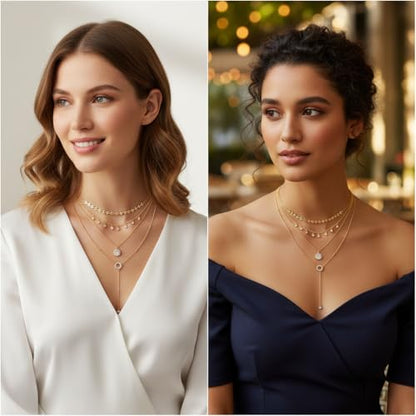 Layered Chain Necklace for Women，Pendant Stackable Jewelry,for Wedding, Party, Everyday Gifts - color: Gold