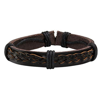 Eigso PU Leather Braided Handmade Cuff Wrap Bracelet Handbands for Men Women Stackable Adjustable - color: Black
