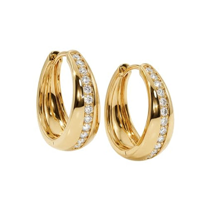 MEVECCO Chunky Huggie Hoop Earrings for Women Starburst Beaded Styles | 18K Gold Plated Brass, Triple Or Single Cubic Zirconia Star Details, Graduated Rounded Profile, Front Stone Row - style: Middle CZ Hoop