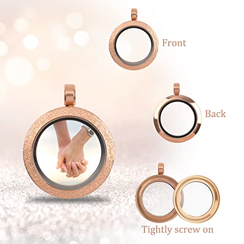 WANDIC Photo Charms, Set of 4 Matte Stainless Steel Round Memory Locket Pendant Bridal Wedding Bouquet Charms for Photo or Wedding, 25mm - color: 4pcs-rose Gold Matte