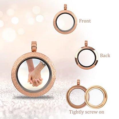 WANDIC Photo Charms, Set of 4 Matte Stainless Steel Round Memory Locket Pendant Bridal Wedding Bouquet Charms for Photo or Wedding, 25mm - color: 4pcs-rose Gold Matte