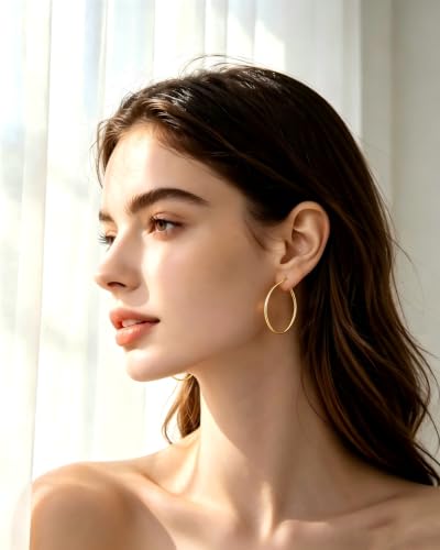 4 Pairs Silver Hoop Earrings for Women 30/40/50/60mm | Hypoallergenic, Stainless Steel, Big Thin Lightweight, Dangle Set - color: 6 Pairs Silver/Gold-30/40/50mm