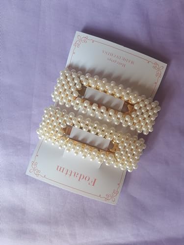 Fodattm 2PCS Sweet Imitation Pearl Hair Clips Hairpin Simple Fashion Alloy BB Hairgrip Hair Accessories for Women (Rectangle, Gold)