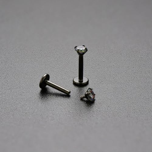 16G 18G Titanium Internal Thread CZ Stud Earrings Flat Back, Silver Black Tragus Helix Conch Cartilage Piercing Jewelry for Women Men 6mm 8mm 10mm Labret Studs 2PCS - color: Black, 16g, 10mm bar, 3mm RQ CZ