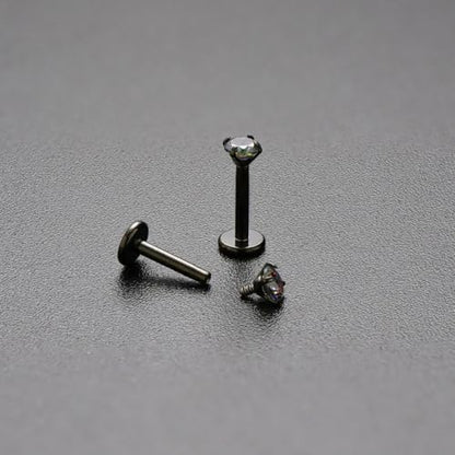 16G 18G Titanium Internal Thread CZ Stud Earrings Flat Back, Silver Black Tragus Helix Conch Cartilage Piercing Jewelry for Women Men 6mm 8mm 10mm Labret Studs 2PCS - color: Black, 16g, 6mm bar, 4mm RQ CZ