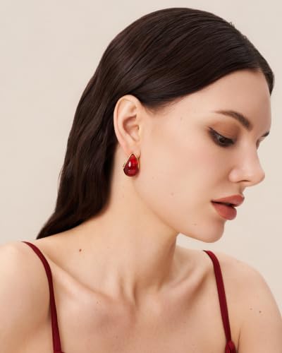 SNGIA Oval C Shape Chunky Dangle 18K Gold Plated Hoops with Colored Resin Gemstone Statement Earrings for Women by SNGIA, (Green, Brown, Blue, Pink, White, Cream), Long Bold Drop Handmade Exaggerated Irregular Trendy Bohemian Jewelry Gifts, Unique Danglin