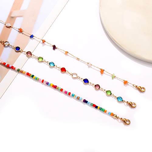 Boho Beaded Ankle Bracelet Beach 18 K Gold Plated Anklet Bracelets Handmade Colorful Seed Beads Butterfly Evil Eye Heart Link Chain Anklet Pack Cute Summer Foot Jewelry for Women - style: beaded ankle bracelet B set