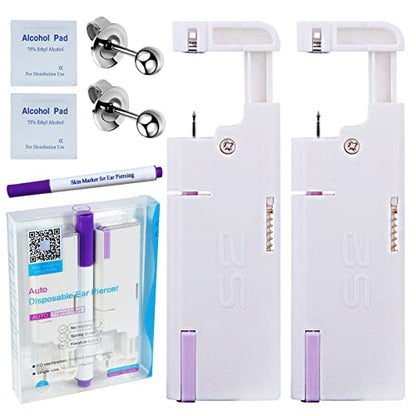 Firstomato 2PCS Disposable Ear Piercing Kit Ear Piercing Gun Self Use Ear Piercings Kit Cartilage Piercing Gun with Hypoallergenic Earrings(3mm Ball,Silver) - color: Ball,Silver, size: 3.0mm