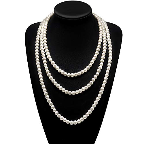 Long Pearl Necklaces for Women Cream White Faux Pearl Strand Layered Necklace Costume Jewelry - color: Cream White