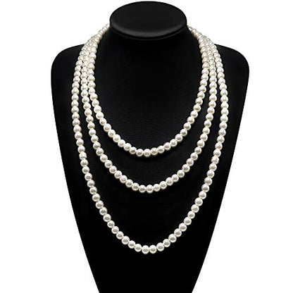 Long Pearl Necklaces for Women Cream White Faux Pearl Strand Layered Necklace Costume Jewelry - color: Cream White