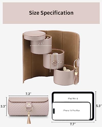 VLANDO Travel Jewelry Box, Travel Jewelry Case for Mothers Day Gifts, Earring organizer Necklacke Organizer Ring Organizer Box with Hand-held Design for Travelling - Grey+Khaki Inner | Stepped Sections Compartments Keep Jewelry Visible, Soft Lining Protec