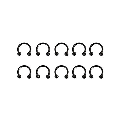 10PCS 16G CBR Horseshoe Circular Rings Black Titanium Anodized 316L Surgical Steel for Lip, Septum Piercing Jewelry & Cartilage 3mm Balls 6-12mm