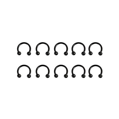 10PCS 16G CBR Horseshoe Circular Rings Black Titanium Anodized 316L Surgical Steel for Lip, Septum Piercing Jewelry & Cartilage 3mm Balls 6-12mm