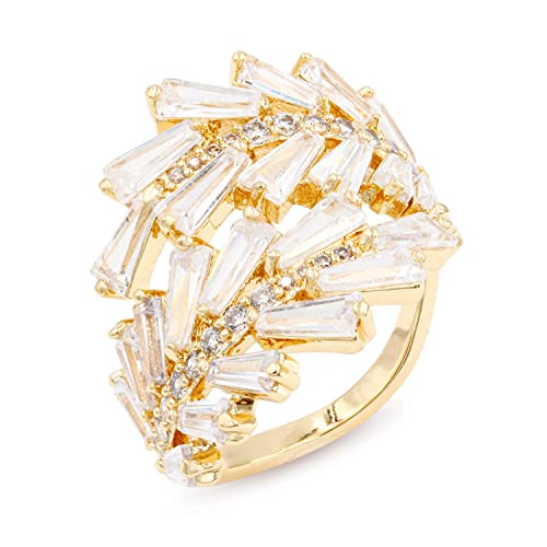 Lavencious Art Cocktail Fashion Ring Size Adjustable From 6-8.5 Cubic Zirconia Jewelry - color: Gold