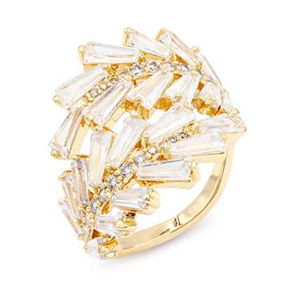 Lavencious Art Cocktail Fashion Ring Size Adjustable From 6-8.5 Cubic Zirconia Jewelry - color: Gold