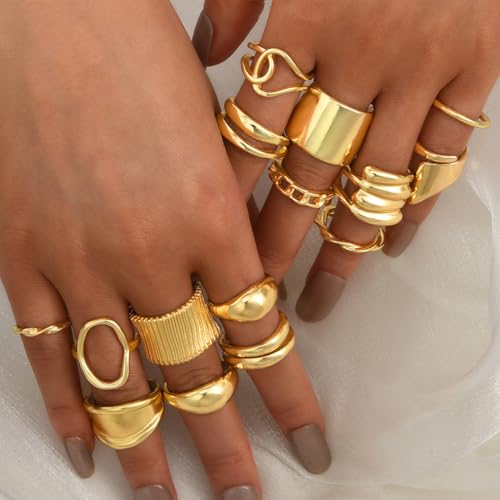 FUTIMELY 14K Gold Stackable Knuckle Rings Set for Women,Aesthetic Silver Trendy Dainty Open Midi Rings Set,Midi Finger Rings Pack Jewelry Gifts - color: Gold5