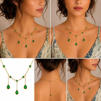 Rich London 18K Rose Gold Plated 2-in-1 Clover Heart Pendant Necklace for Women | Elegant Crystal Charm Jewellery - color: Green 3 Drop
