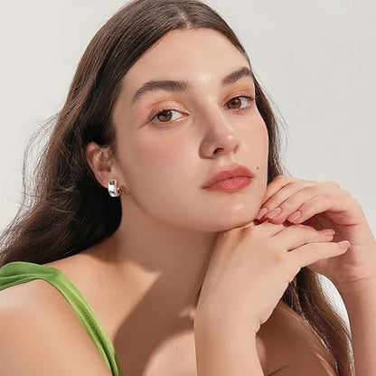 Chunky Hoop Earrings for Women Small Huggie Hoops Earrings Fashion Jewelry | 14k Gold Plated Hypoallergenic Thick Gold Silver Hoop Earrings Trendy Jewelry Gift Box, Daily Wear - color: Silver