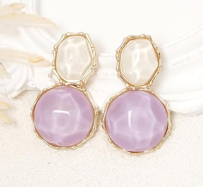Resin Earrings for Women Acrylic Water Ripple Earring Boho Dangle Drop Earring - color: White Purple