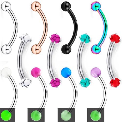 Jenxnjsjo 16g 8/10mm Eyebrow/Rook/Snug/Vertical-Labret/VCH/Snake-Eyes/Anti-Tragus/Cartilage/Daith/Belly-Button/Bridge/Hood/Surface Curved Barbell Piercing Jewelry for Women Men - color: Turquoise-P / GITD / Ball, size: 8mm