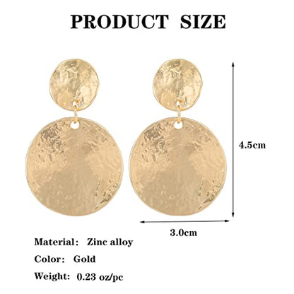 Gold Metal Clip On Earrings for Women Non Pierced Dangle Drop Earrings Multiple Styles - color: gold ruond disc