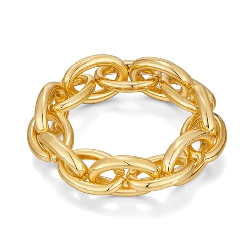 Chunky Gold Bracelet for Women Non Tarnish, Trendy Stretch Cuban Link Chain Plated Gold Bangle Bracelets - color: O-Chain-Gold
