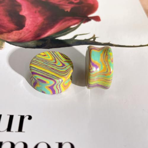 Rainbow Stone Double Flare Ear Plugs Tunnels Natural Organic Stones Expander Ears Piercing Stretcher Gauge Plug for Women Men Fashion Body Jewelry - color: 20mm(3/4")