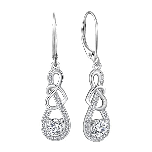 Dangle Drop Earrings for Women 925 Sterling Silver Heart Infinity Leverback Earrings Birthstone Jewelry Gifts for Women Wife Girlfriend Mother Daughter Her - color: 04 April - Simulated Diamond
