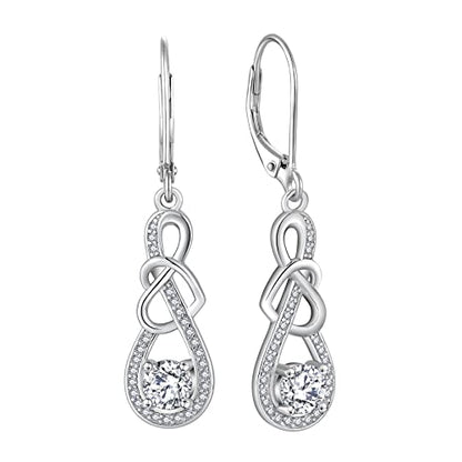 Dangle Drop Earrings for Women 925 Sterling Silver Heart Infinity Leverback Earrings Birthstone Jewelry Gifts for Women Wife Girlfriend Mother Daughter Her - color: 04 April - Simulated Diamond