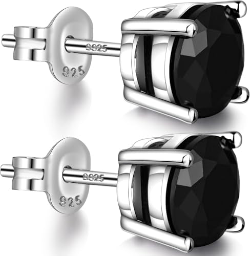 Jiamiaoi 18K White Gold Plated Stud Earrings 925 Sterling Silver Round and Square Cut Princess Cut 5A+ Cubic Zirconia Stud Earrings 4mm to 8mm Fashion Jewelry for Men Women - color: D-Round Cut Black, size: 4mm