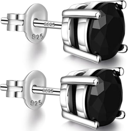 Jiamiaoi 18K White Gold Plated Stud Earrings 925 Sterling Silver Round and Square Cut Princess Cut 5A+ Cubic Zirconia Stud Earrings 4mm to 8mm Fashion Jewelry for Men Women - color: D-Round Cut Black, size: 4mm