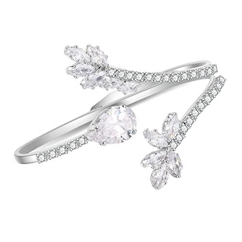 Statement Ring for Women, Silver CZ Hand Palm Multiple Finger Ring Bracelet Unique Leaf Design Full Finger Ring Jewelry Gift for Women Adjustable Size - color: Gainsboro