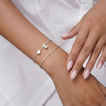 Gold Initial Bracelets for Women Trendy, Dainty Layered 14K Gold Plated Heart Letter Charm Bracelets, letter beads for name bracelets Jewelry Gifts - color: Silver-E