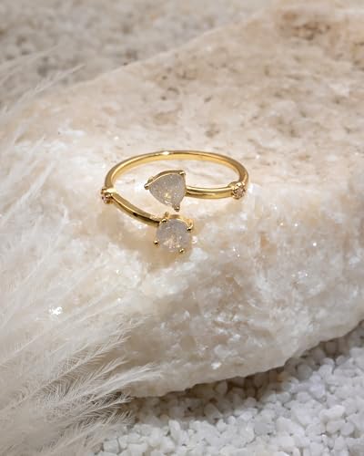14K Gold Plated Crystal Open Ring for Women Adjustable Stone Ring Spiritual Crystal Jewelry