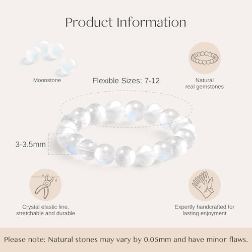 NLIEO Handmade Natural Gemstone Crystal Beaded Stretch Band Ring for Women | Handmade, 3mm Natural Stone, Size 7-12, Stretchy, Beaded Jewelry, Green Bead Rings, Trendy Jewelry Gift - style: Moonstone
