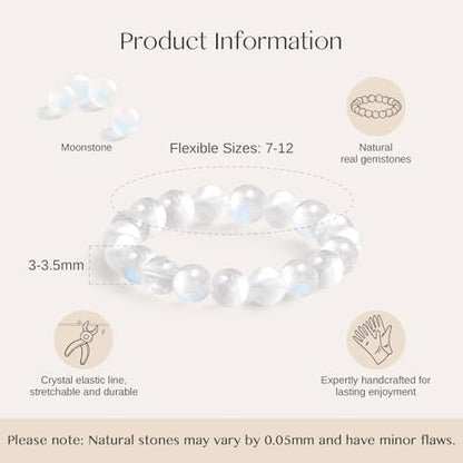 NLIEO Handmade Natural Gemstone Crystal Beaded Stretch Band Ring for Women | Handmade, 3mm Natural Stone, Size 7-12, Stretchy, Beaded Jewelry, Green Bead Rings, Trendy Jewelry Gift - style: Moonstone