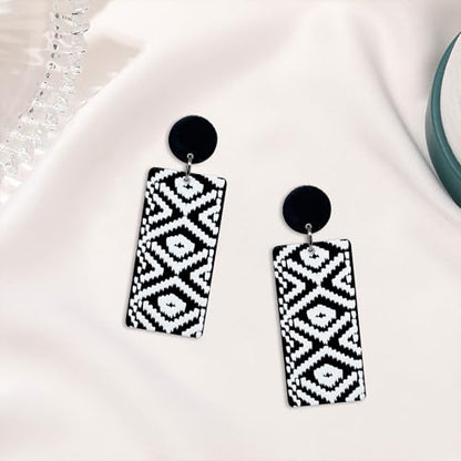 KaFu Checkerboard Earrings for Women 70s 80s Retro Acrylic Black White Striped Checkered Geometric Dangle Earrings Resin Rectangle Earrings Statement Jewelry - color: style-2