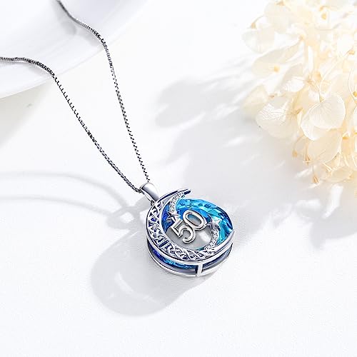 JUSTKIDSTOY Birthday Gifts for Women Girls 925 Sterling Silver Celtic Moon Star Necklace with Blue Crystal Pendant Jewelry for Sister Friends - style: 50th