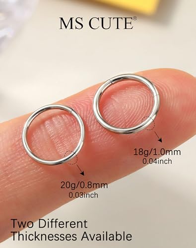 316L Stainless Steel Nose Ring Set – 3PCS Nose Hoops with Cubic Zirconia, 20G/18G, Silver/Black/Gold, 7mm/8mm Sizes, Seamless & Hinged Design for Sensitive Skin Jewelry - color: Silver, size: 20g 6mm