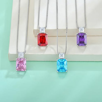 STARCHENIE 925 Sterling Silver Necklace Earrings for Women Princess & Emerald Cut Pendant September Birthstone Created Sapphire Jewelry Set