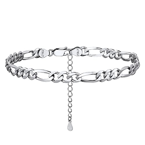 PROSILVER 925 Sterling Silver Ankle Bracelets For Women, Stylish Chain Anklets, Summer Beach Jewelry, 8.6-10.6 Inch Adjustable, Come with Box - style: 03 Figaro Anklet-5mm