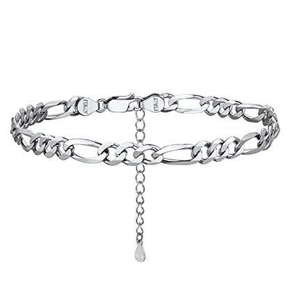 PROSILVER 925 Sterling Silver Ankle Bracelets For Women, Stylish Chain Anklets, Summer Beach Jewelry, 8.6-10.6 Inch Adjustable, Come with Box - style: 03 Figaro Anklet-5mm