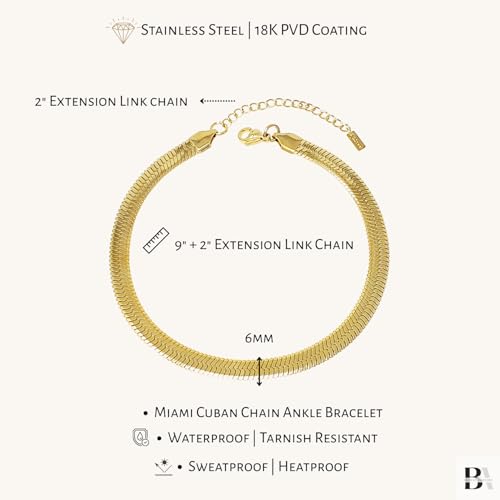 Stainless Steel Chain Ankle Bracelet for Women Adjustable Waterproof Anklet - color: Gold / 6mm Herringbone