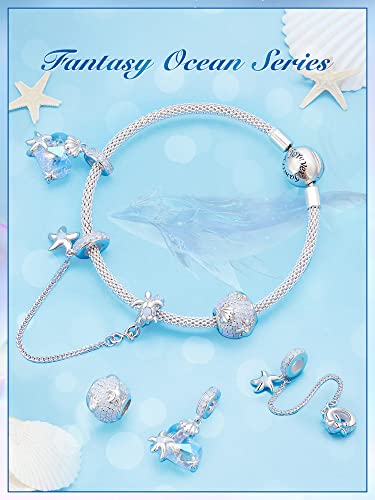 Heart Charm Clip Lock Spacer Stopper Charm Bead Bracelet 925 Sterling Silver Charms Safety Chain for Pandora Bracelets - color: Starfish Turtle