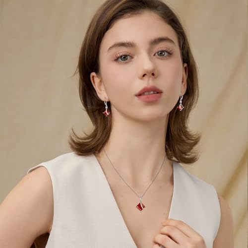 Square Princess Cut Necklace 925 Sterling Silver Solitaire Pendant Necklace Birthstone Jewelry Gifts for Women - color: 01 January - Garnet
