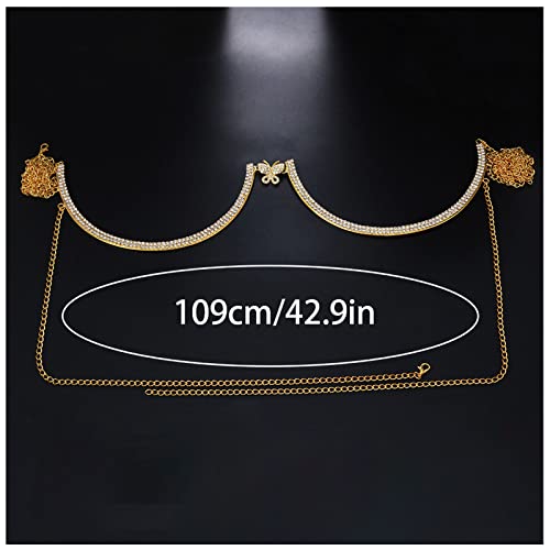 Rhinestone Chest Bracket Bra Chain Sexy Bikini Crystal Body Chains Butterfly Chest Chain Body Jewelry Accessories for Women - color: color1