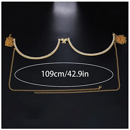Rhinestone Chest Bracket Bra Chain Sexy Bikini Crystal Body Chains Butterfly Chest Chain Body Jewelry Accessories for Women - color: color1